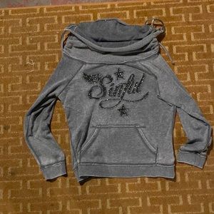 Sinful pull over off the shoulders hoodie with ties